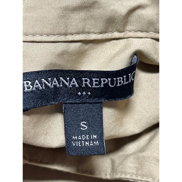 Banana Republic Women's Tan Khaki Short Sleeve Mock Button Down Shirt Top Size S - Picture 3 of 4